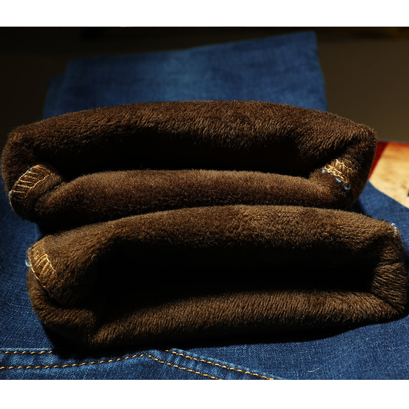 Inner Fleece Warm Straight Slim Men Stretch Jeans