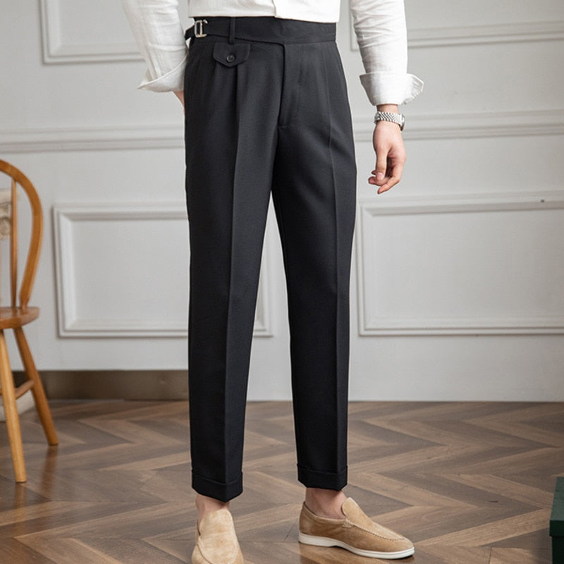 High Waist Straight Leg Trousers With Thick Belt