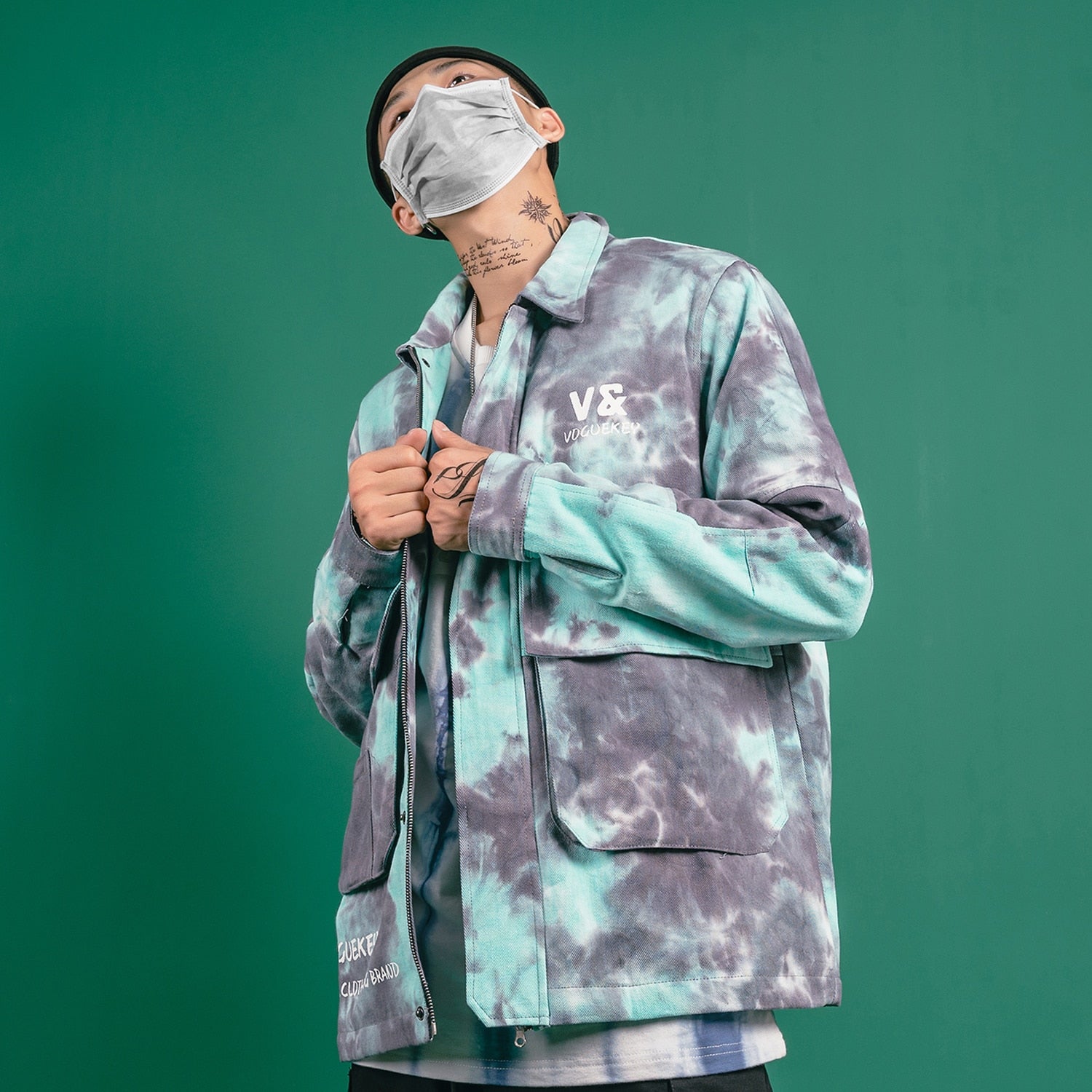 Chaqueta de hombre de gran tamaño con letras estampadas Tie Dye
