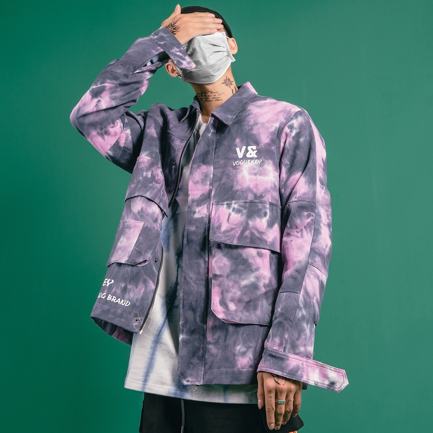 Chaqueta de hombre de gran tamaño con letras estampadas Tie Dye