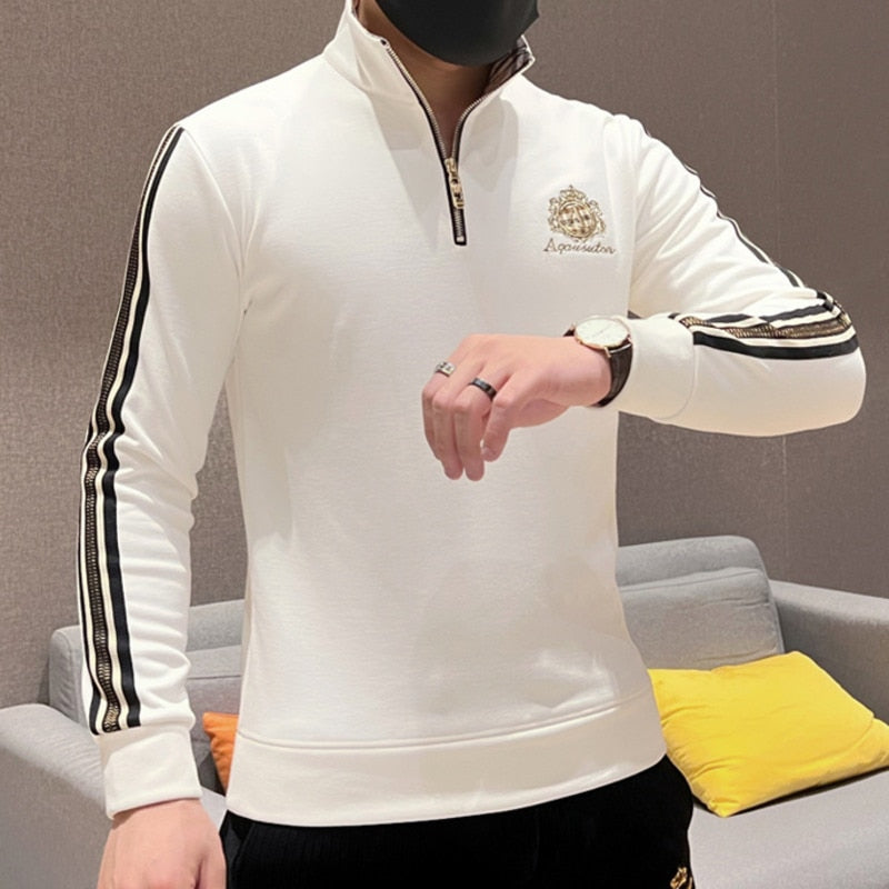 Alphabet Embroidery Zipper Stand Collar Sweatshirt