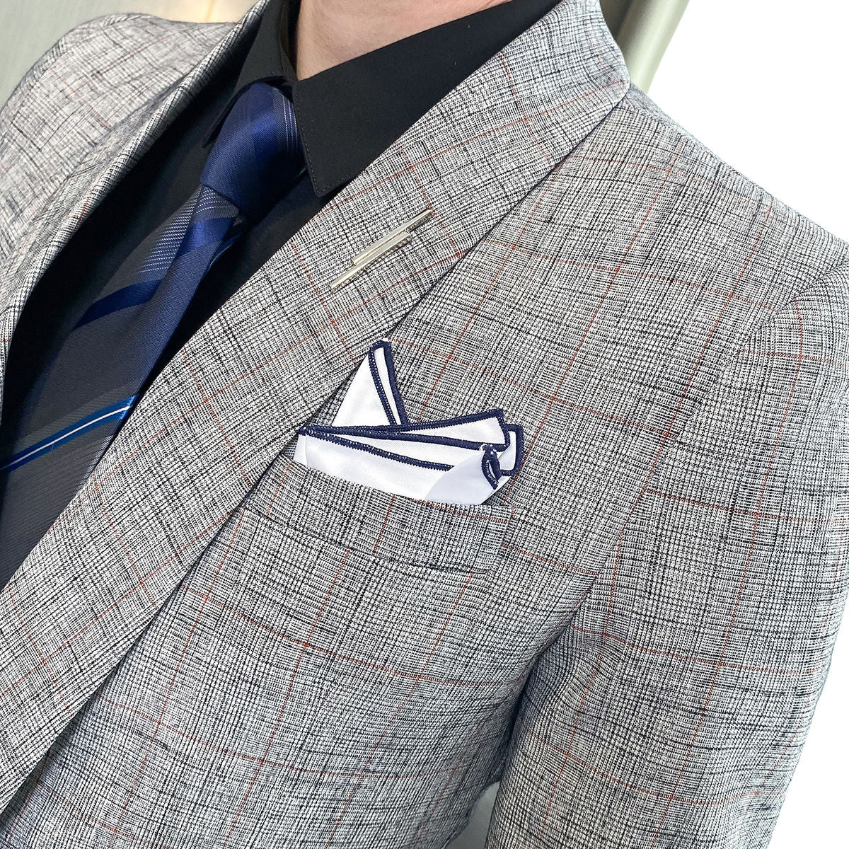 Asymmetry Checkered Pattern Gray Blazer