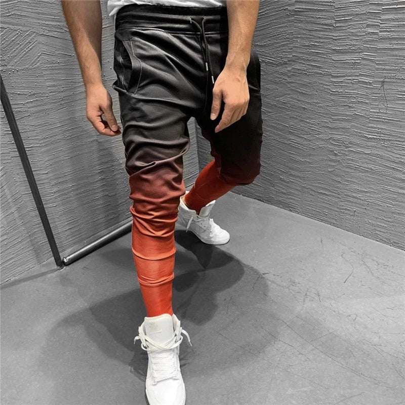 Pantalon de jogging fuselé à cordon de serrage pour hommes de couleur dégradée