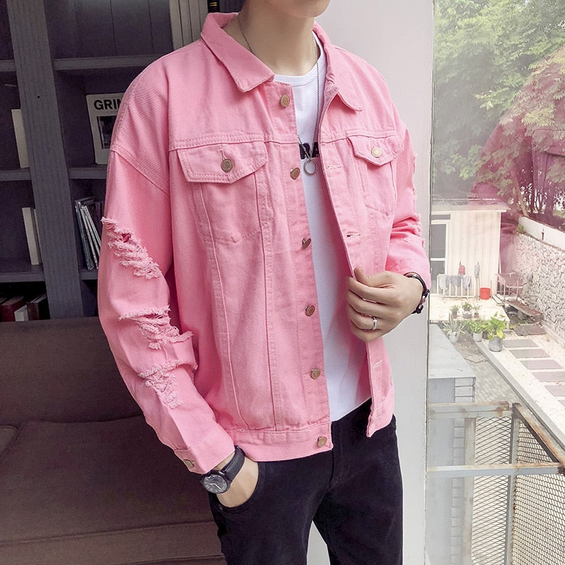 Veste en jean à manches déchirées avec deux poches pour hommes