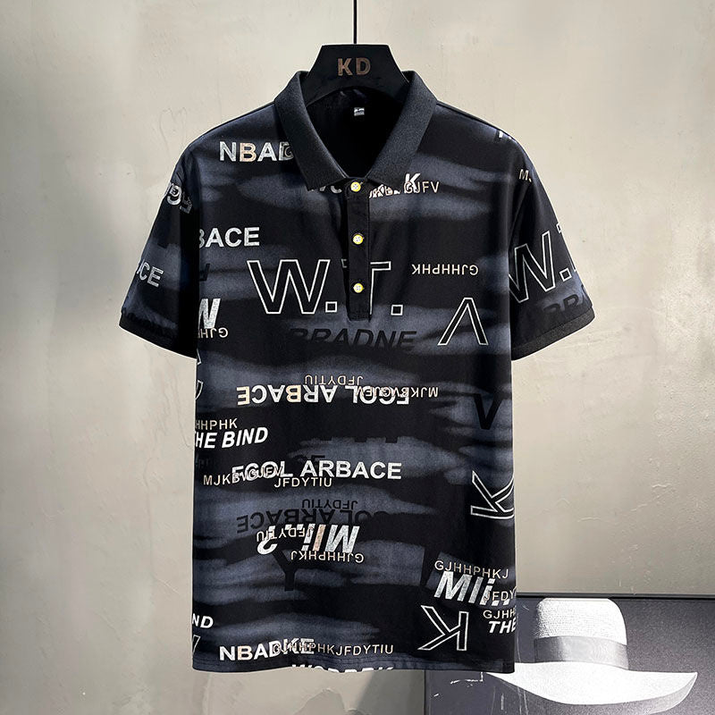 Abstract Tie-Dye Letter Printed Polo Shirt