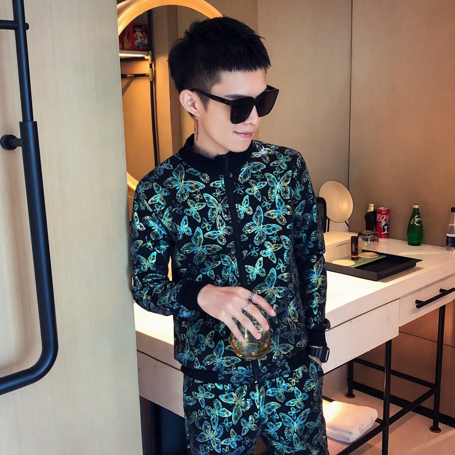 Conjunto de chaqueta + pantalón de chándal estampado con estampado de mariposas