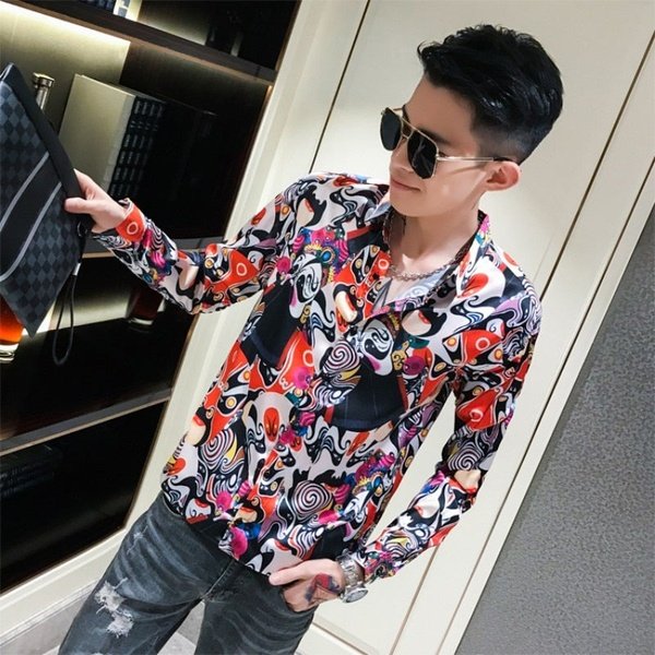 Mix Casual Printed Men Long Sleeve Shirts
