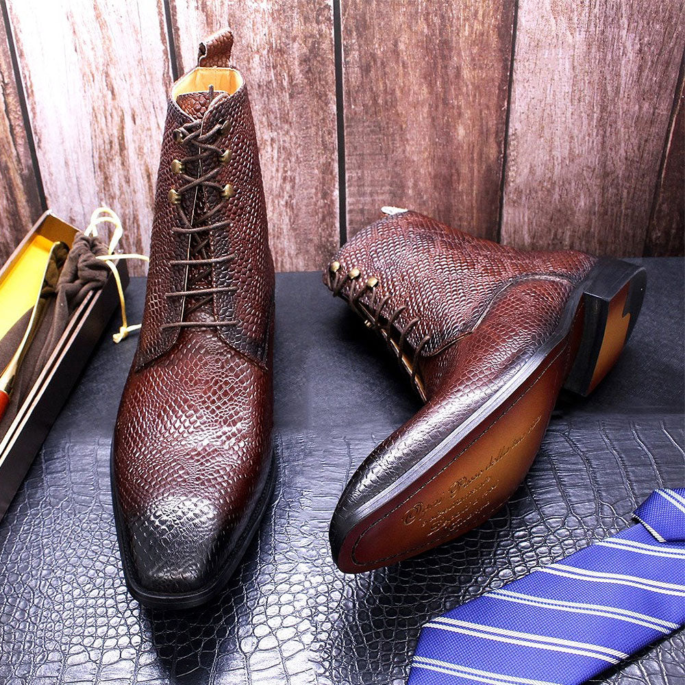 Bottes mi-mollet en cuir à motif peau de serpent