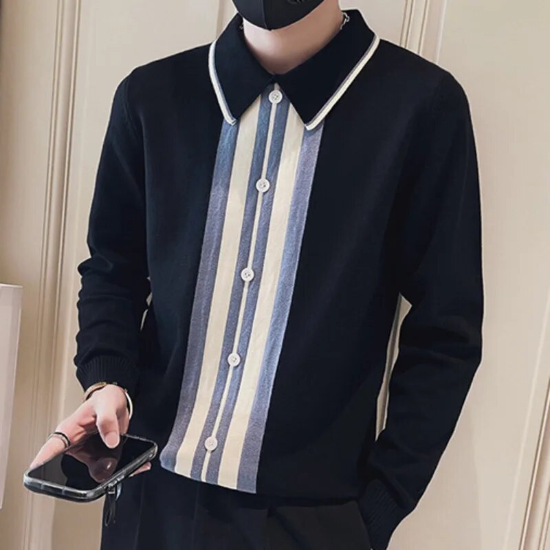 Casual Striped Contrast Polo T-Shirt