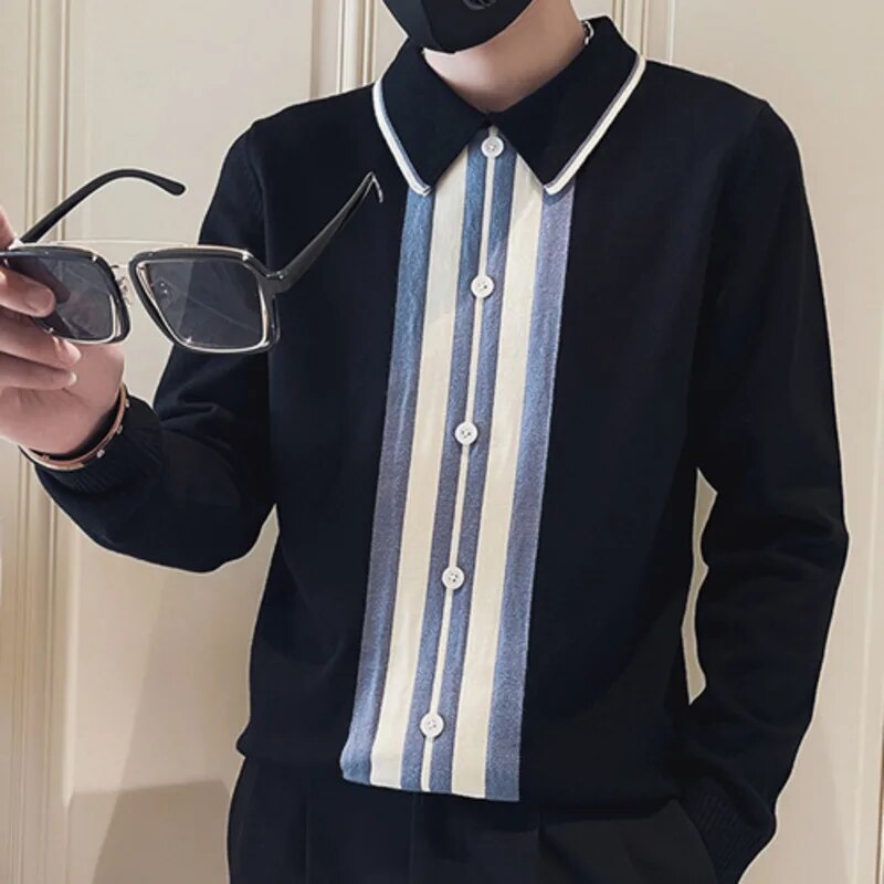 Casual Striped Contrast Polo T-Shirt