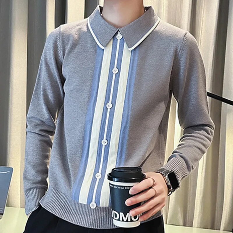 Casual Striped Contrast Polo T-Shirt