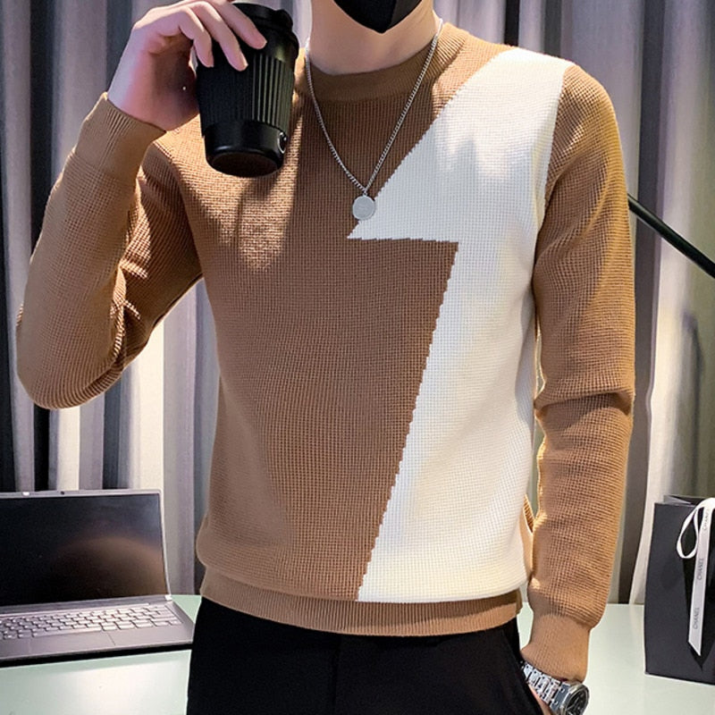 Splicing Contrast Color Pattern Knitted Sweater