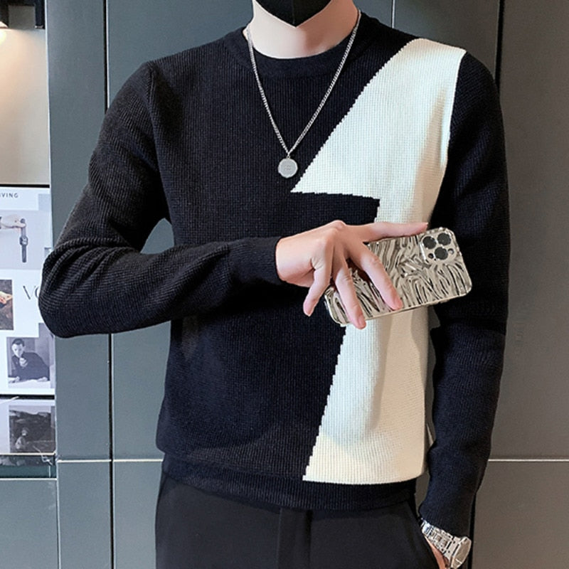 Splicing Contrast Color Pattern Knitted Sweater