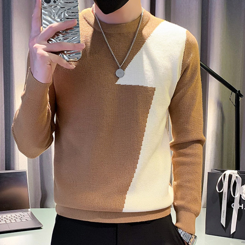 Splicing Contrast Color Pattern Knitted Sweater