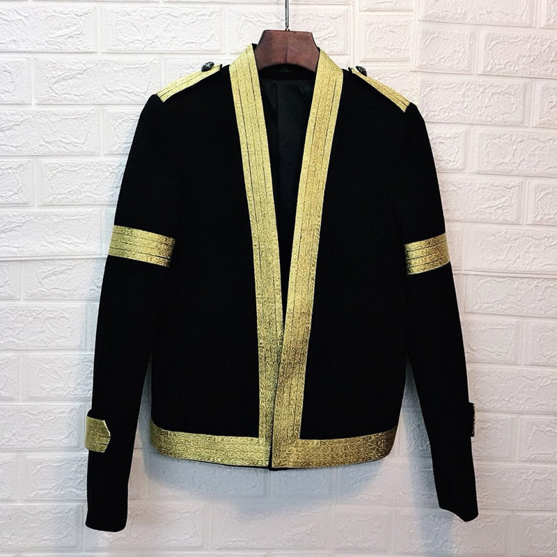 Black Gold V Lapel Stage Costume Style Men Blazer