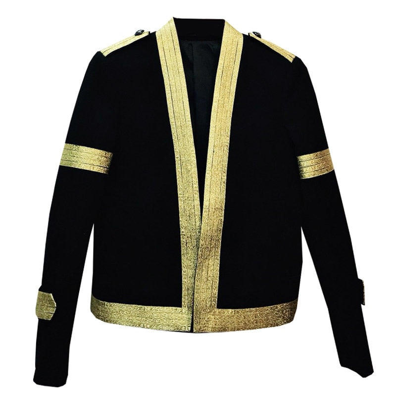 Black Gold V Lapel Stage Costume Style Men Blazer