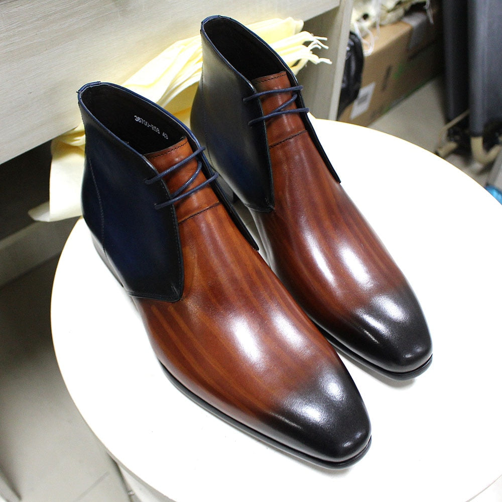 Bottines à lacets en cuir marron bleu dégradé