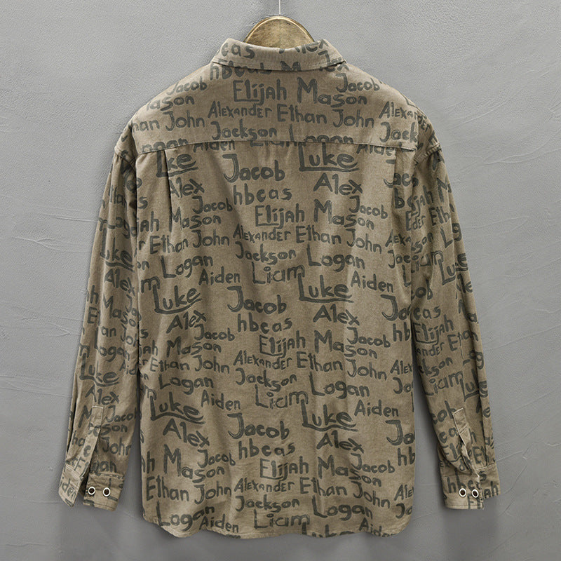 Loose Cotton Letter Printed Shirt