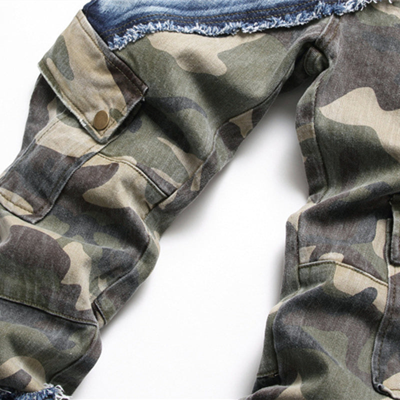 Camouflage Stitching Deco Slim Jeans