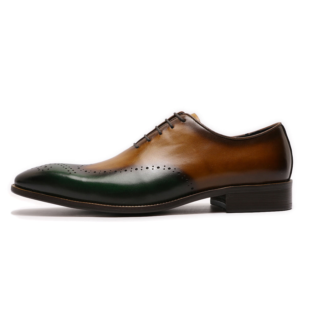 Green Brown Leather Oxfords Shoes