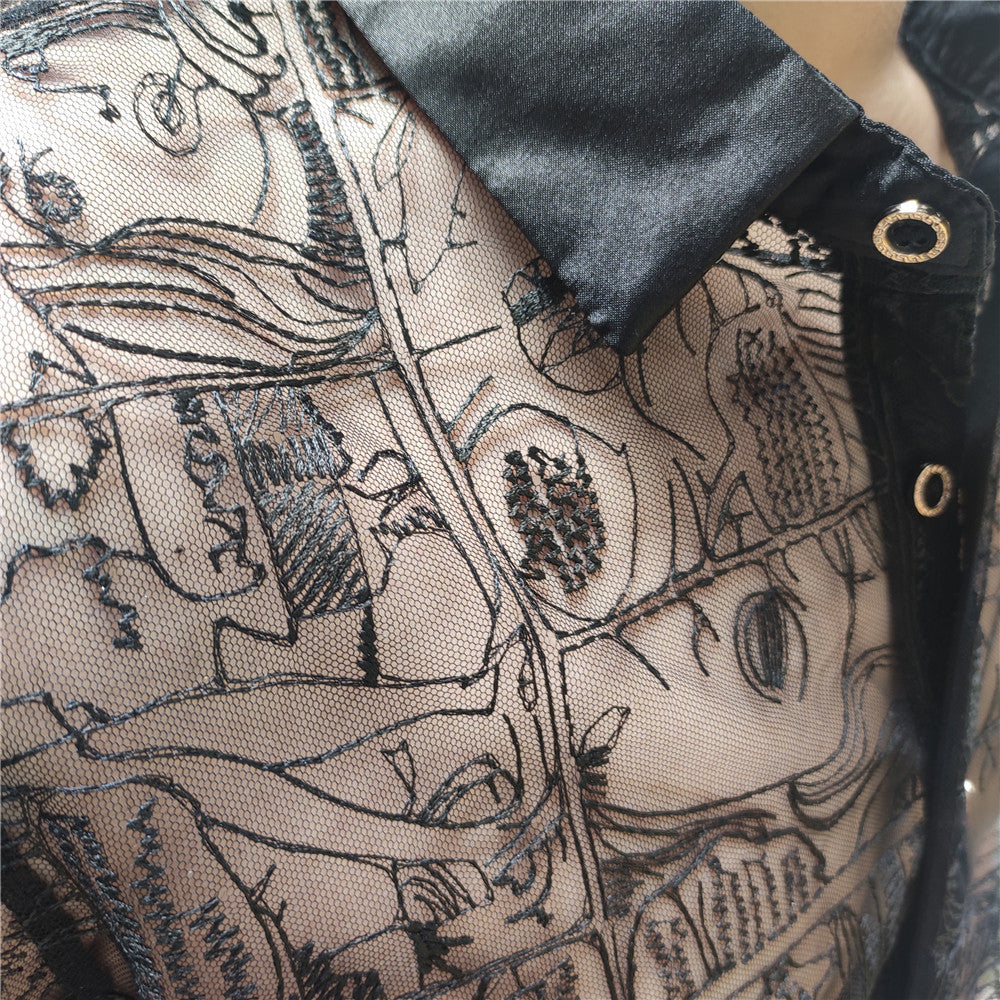 Comic Black Lace Embroidery Shirt