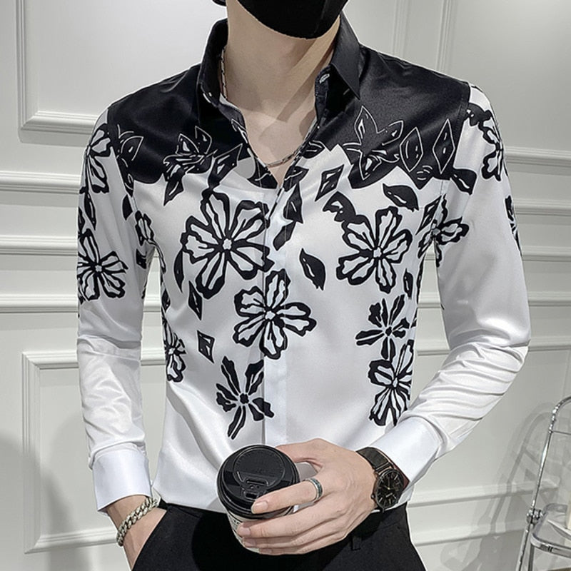 Black White Flower Patchwork Printed Shirt