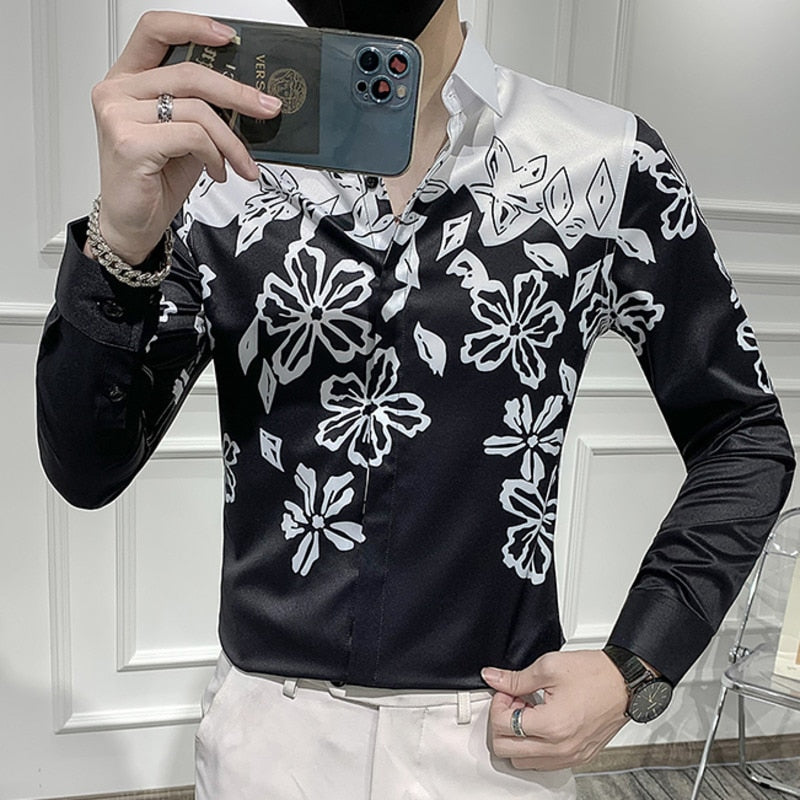 Black White Flower Patchwork Printed Shirt