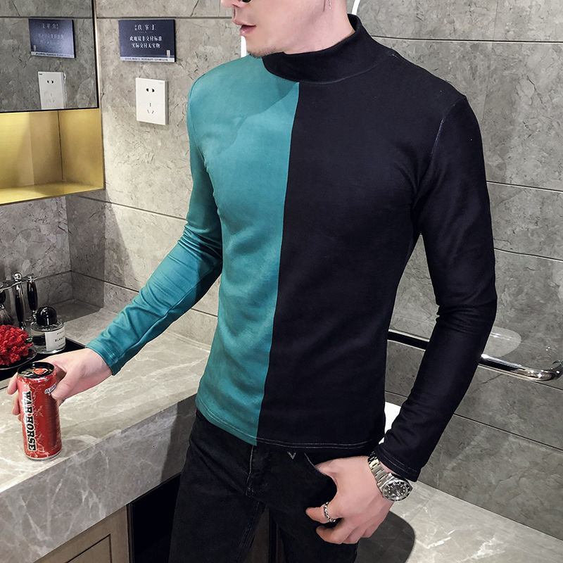 Side-by-Side Color Long Sleeve Velour T-Shirt