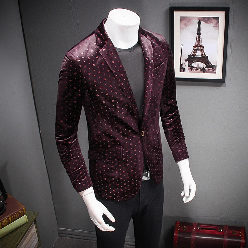 Casual Grain Dot Pattern Men Blazer