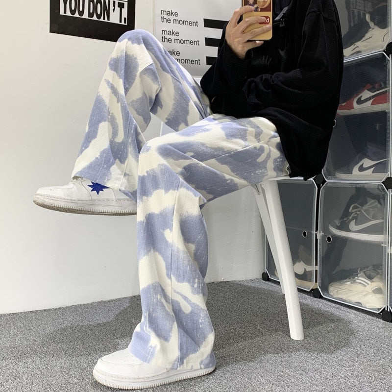 Blue Black Tie-Dye Baggy Jeans