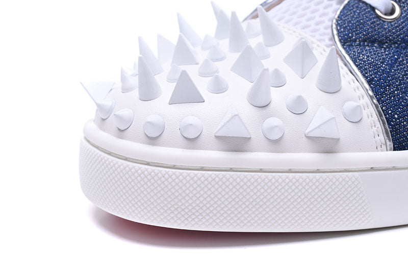 High Top Bleu Blanc Spike Toe Lace Up Casual Style Hommes Sneaker