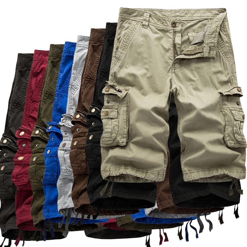 Solid Colour Army Cargo Tactical Multi Pockets Men Shorts