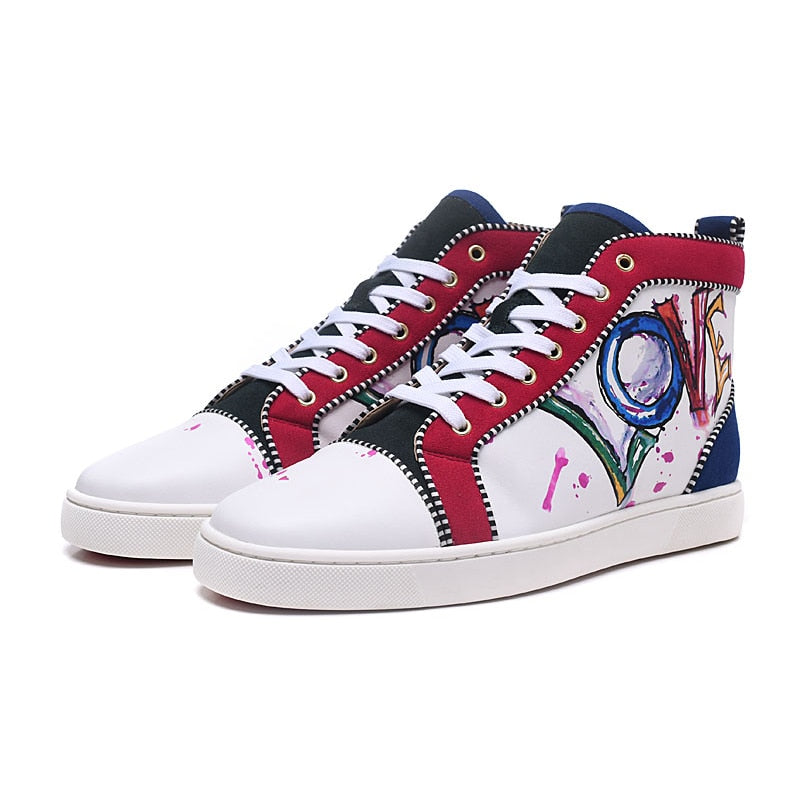 Sneaker High Top Blanc Rouge Graffiti High Top Hommes