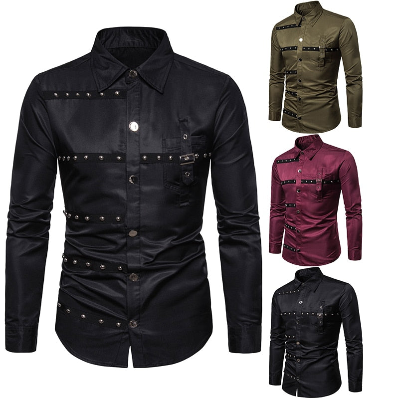 Chest Rivet Rows Chemise de style gothique pour homme