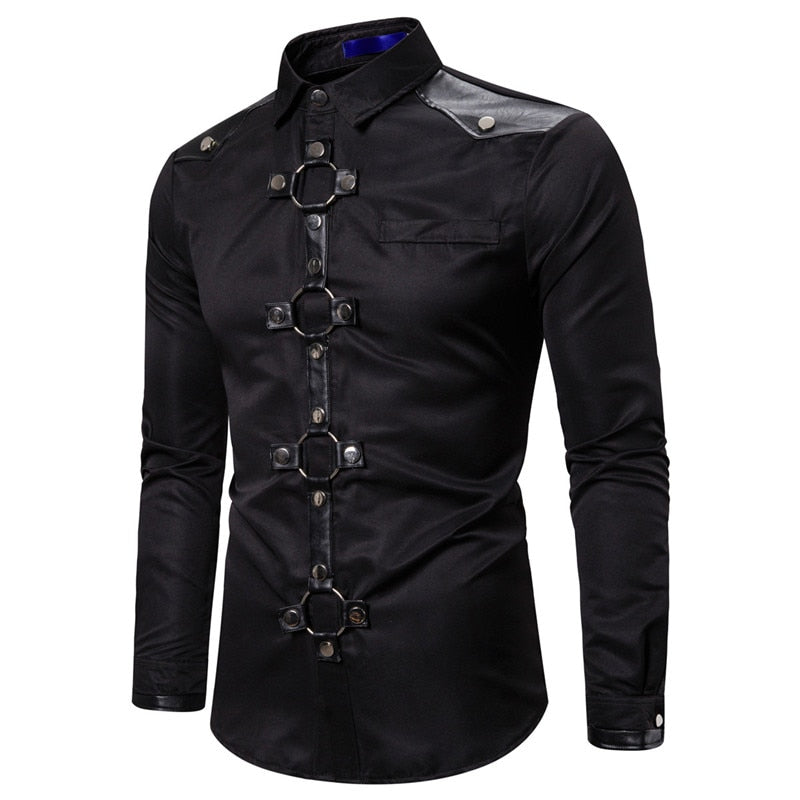 Gothic Rock Buckle Button Long Sleeve Slim Fit Men Shirt