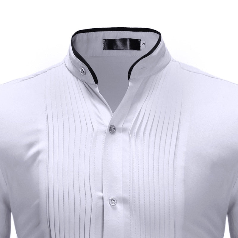 Plain Color Lines Decorated Mandarin Collar Shirt