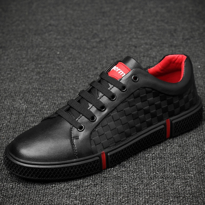 Sneaker en cuir véritable à carreaux en relief pour hommes