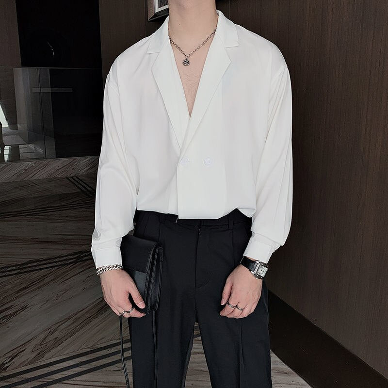 Solid Mono Color Double Breast Style Shirt
