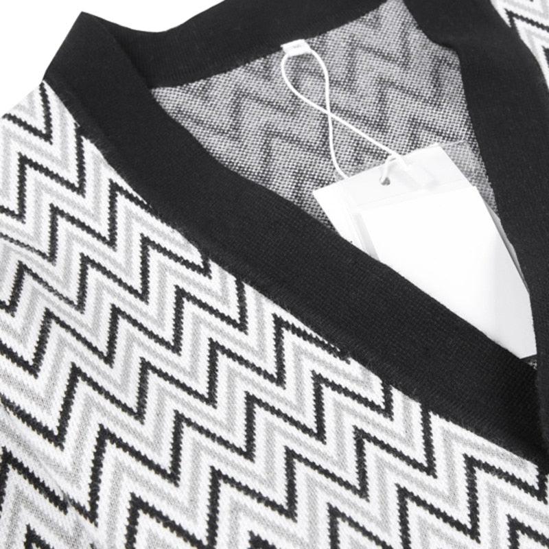 Cárdigan de estilo británico de manga larga con estampado de zigzag