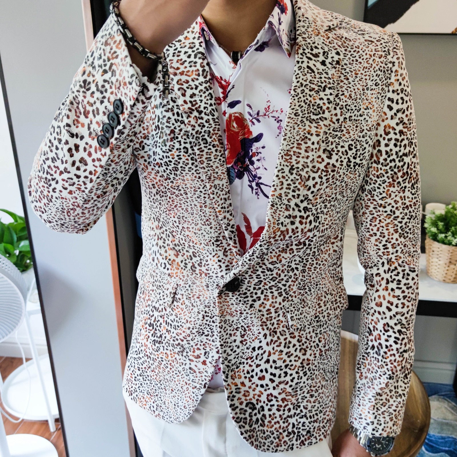 Blazer elegante con estampado de leopardo