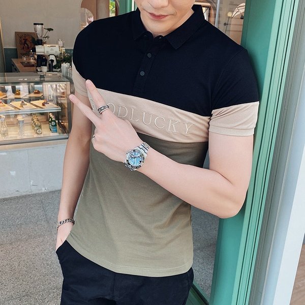 Three Colors Men Polo Shirt Chest Embroidery