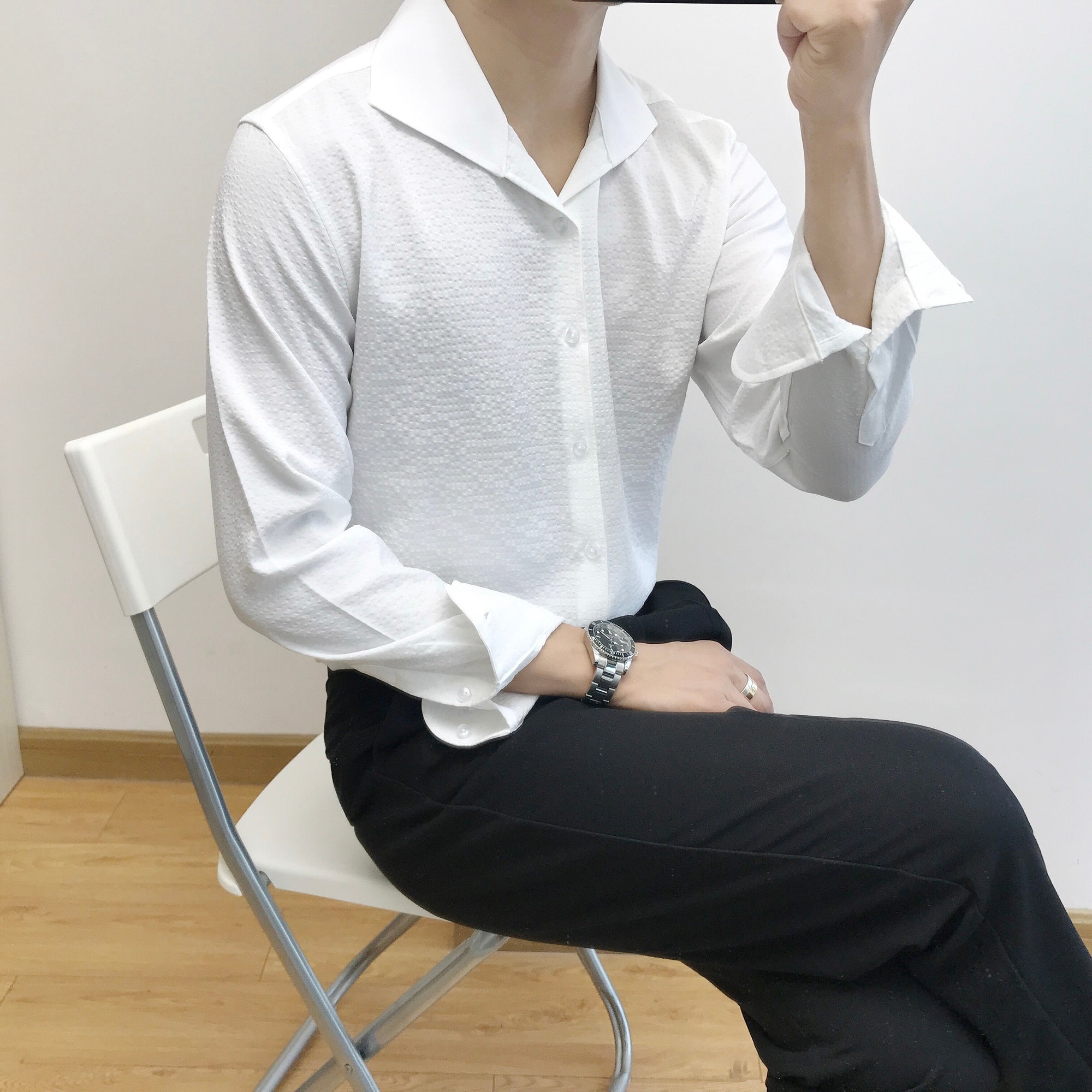 Solid White Geometric Embossed Style Shirt