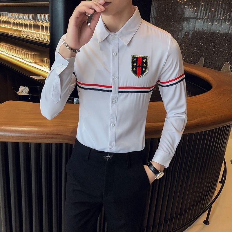 British Style Red White Blue Striped Shirt