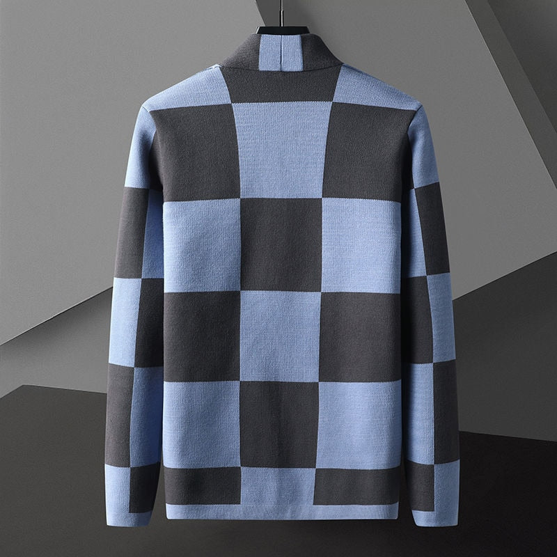 Cárdigan de punto con patrón a cuadros de estilo británico