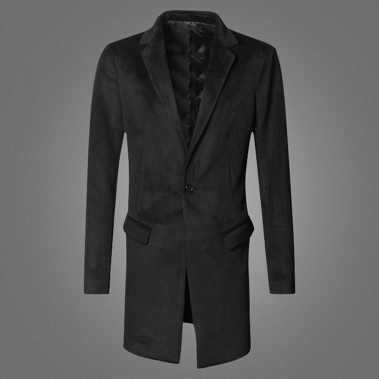 Bold Black British Style Black Long Cashmere Woolen Men Overcoat - FanFreakz