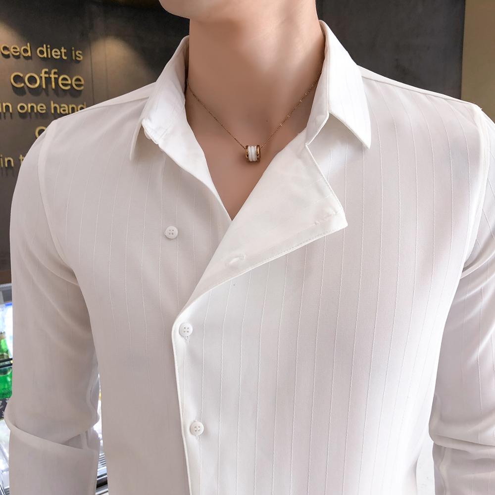 British Style Shirt Fashion Men Long Sleeve Striped Tuxedo