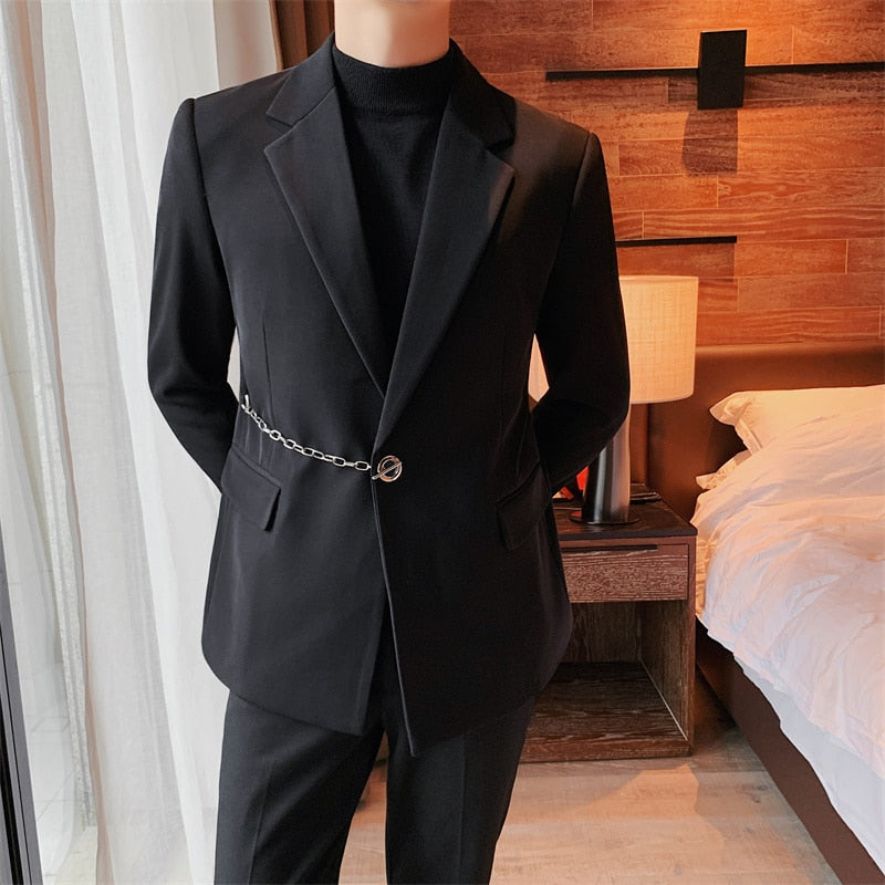Solid Classic British Chain Button Blazer