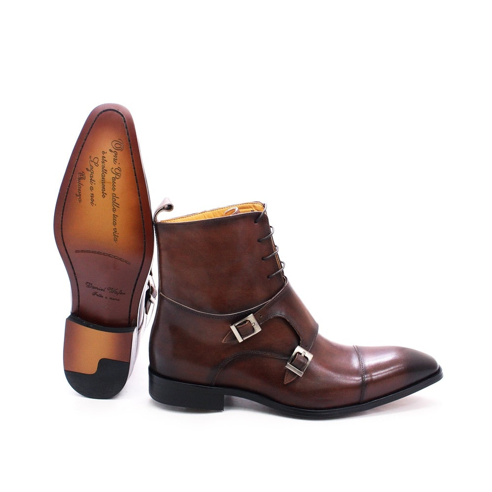 British Style Buckle Strap Genuine Leather Boots