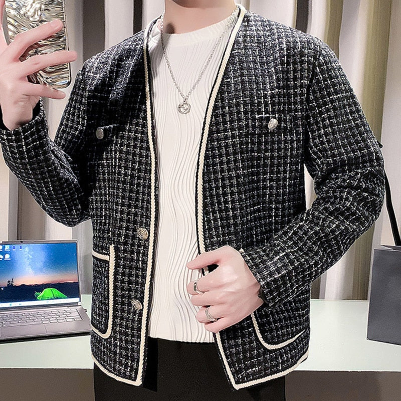 Stitching Tweed Zipper Jacket