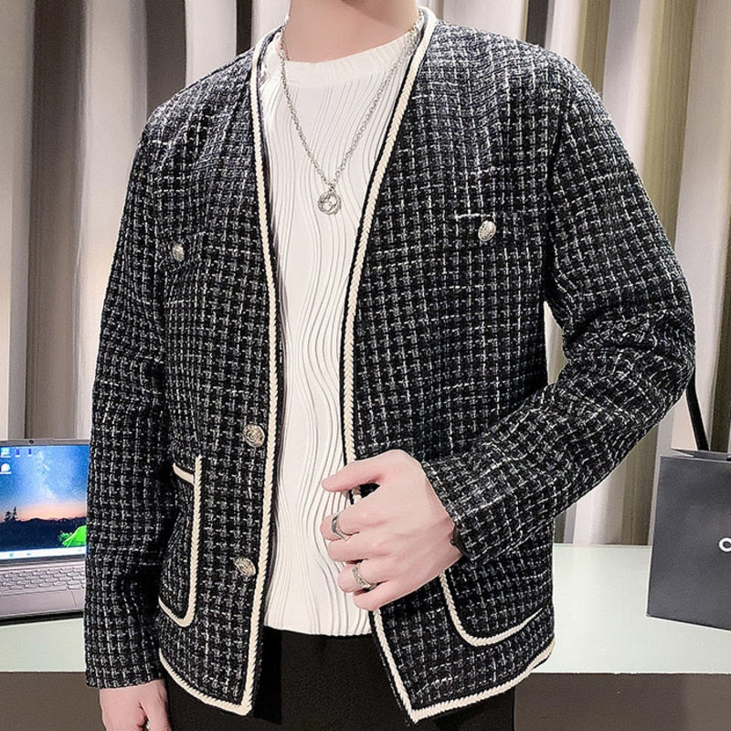 Stitching Tweed Zipper Jacket